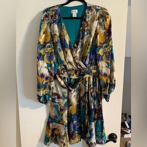 Nicole Miller Teal Dress with Floral Accents